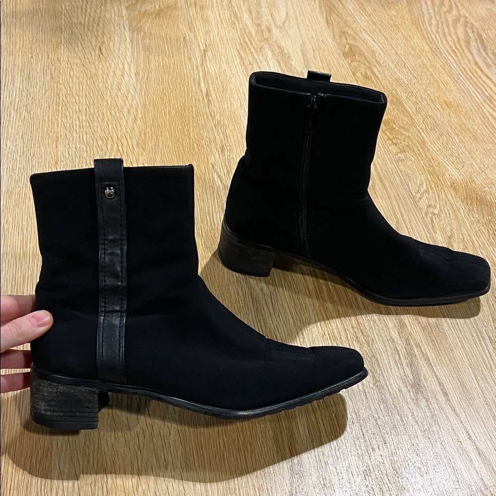 Stuart Weitzman black low heel square toe booties ankle boot Gore-tex waterproof